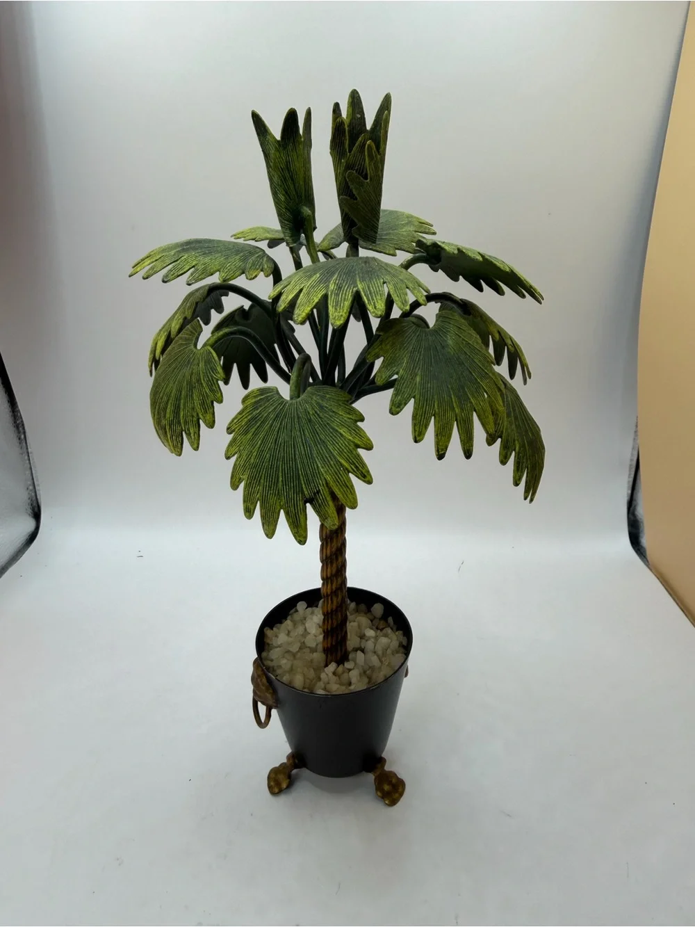 Vintage Hollywood Regency-style tole Metal Palm Tree Figurine or CandleHolder.